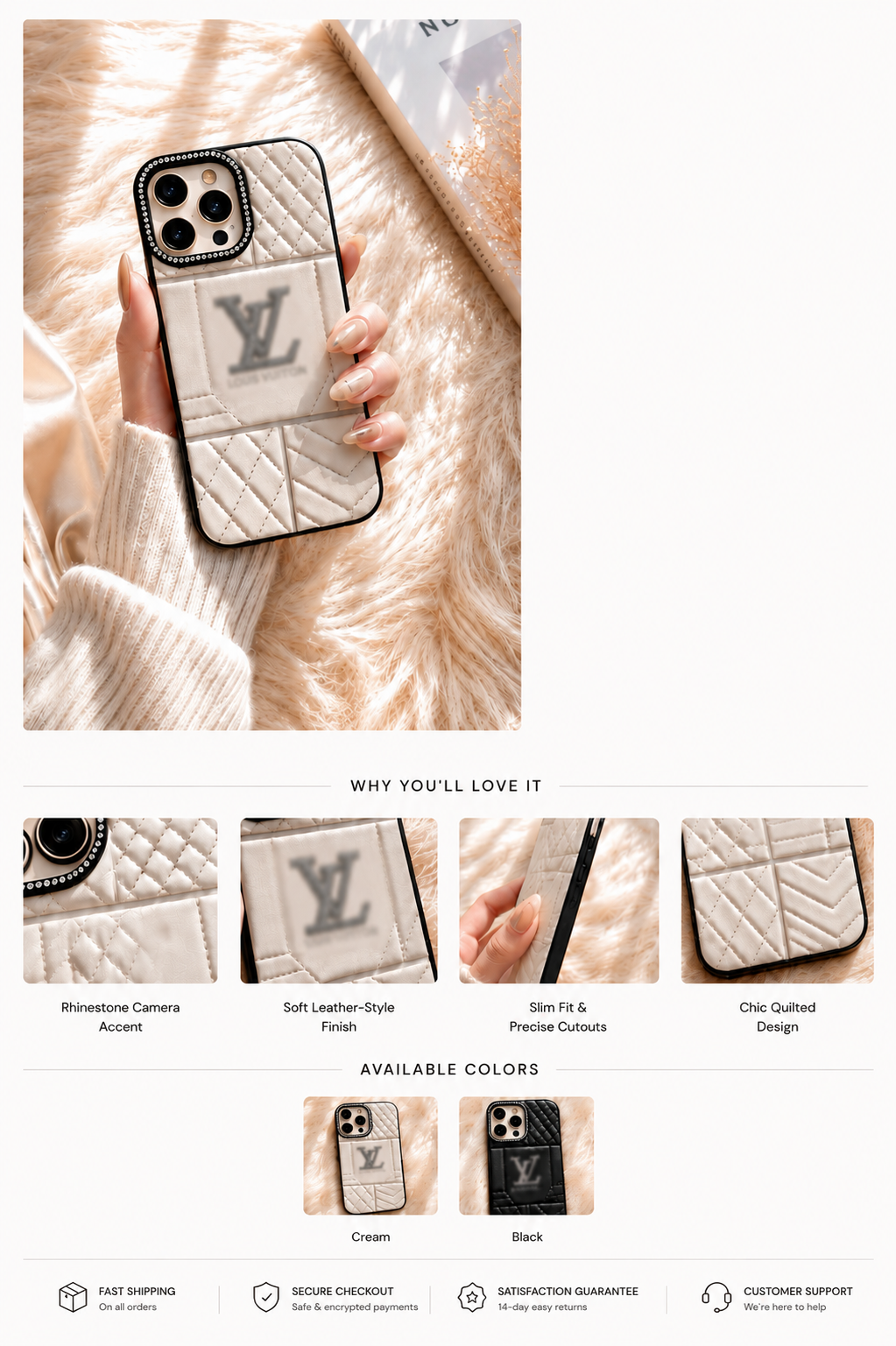 Luxury Quilted Rhinestone Phone Case