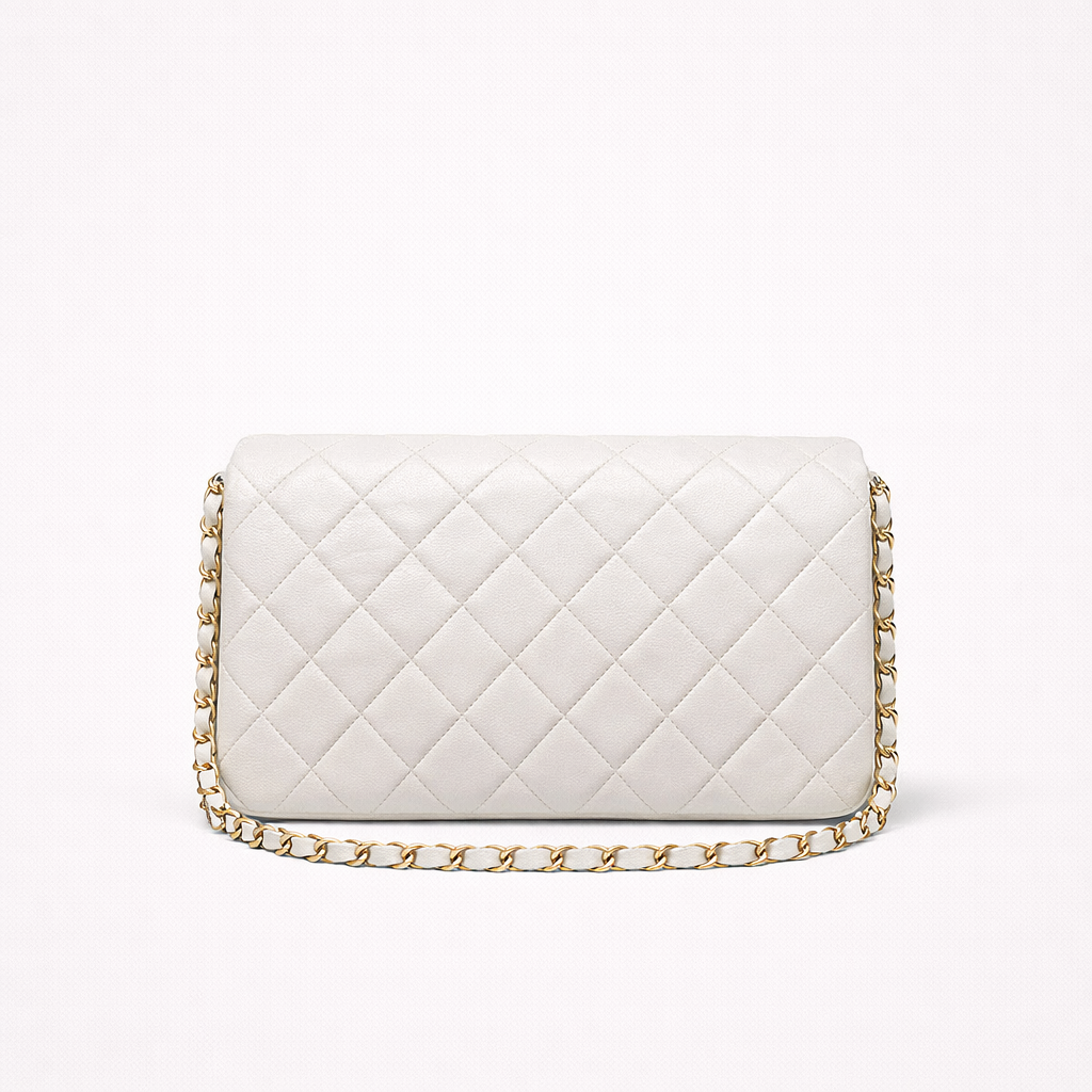 Chanel White Classic Medium Full Flap Bag