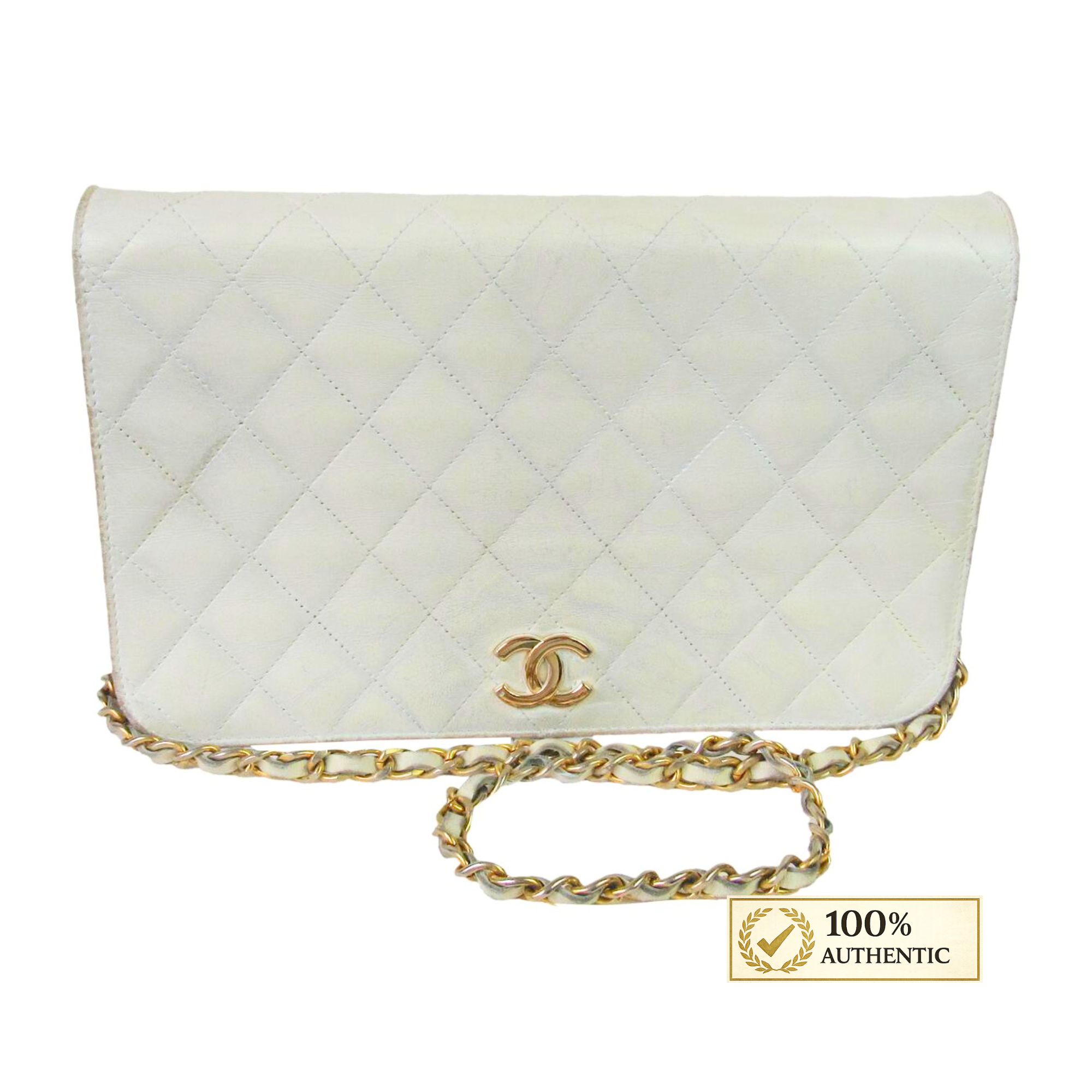 Chanel White Classic Medium Full Flap Bag
