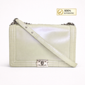 Chanel Pearl Iridescent Glazed Patent Leather Large Reverso Boy Flap Bag