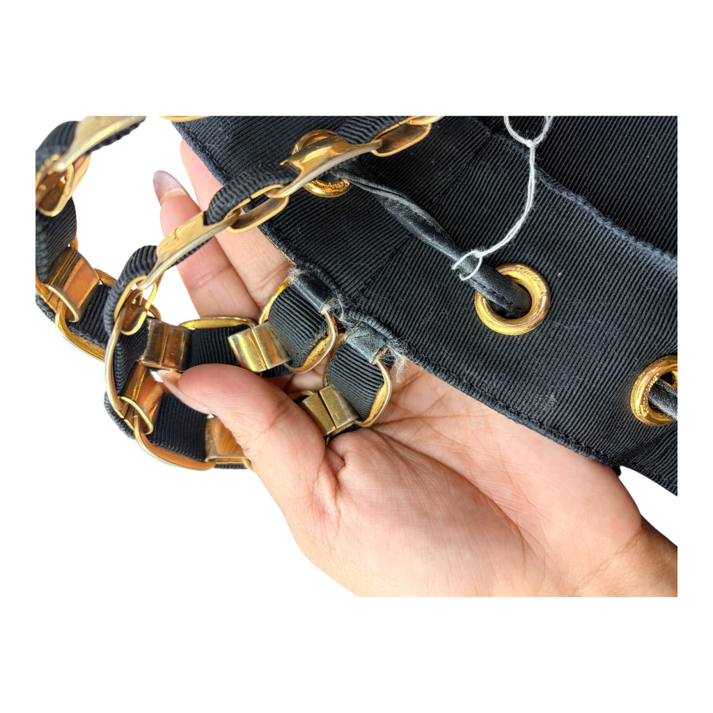 Authentic Salvatore Ferragamo Black Canvas Bucket Backpack Gold Chain