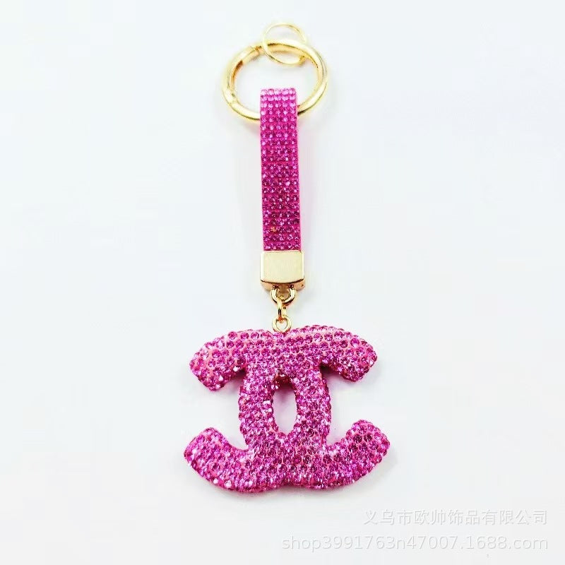 Crystal Double-C Fashion Keychain & Bag Charm – Multiple Colors