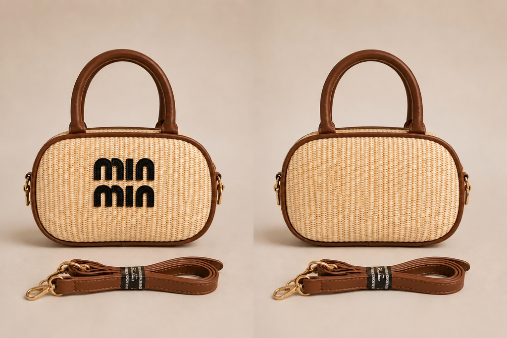 ⭐Woven Top Handle Crossbody Bag – Straw-Inspired Design | Brown or Black Trim
