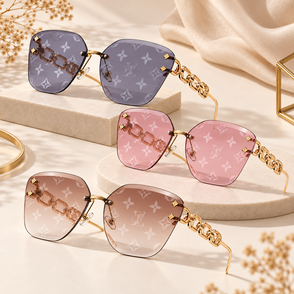 Fashion Frameless Monogram-Style Sunglasses – Multiple Colors