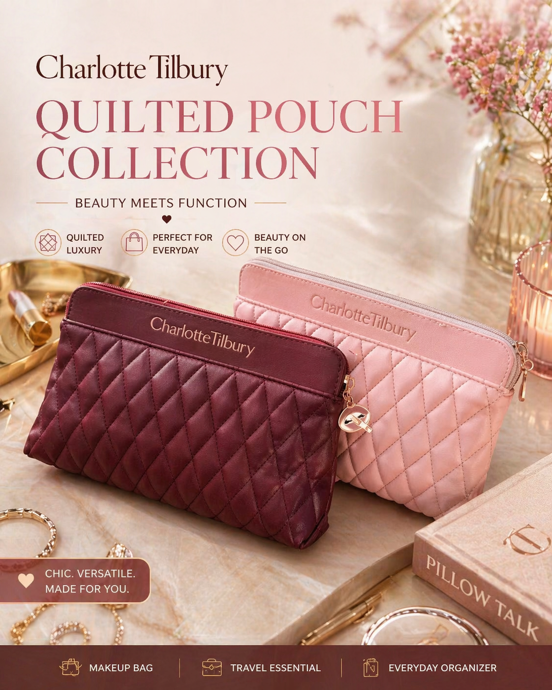 Charlotte Tilbury Quilted Pouch Collection (2 Colors) | VIP GWP Edition Makeup Bag