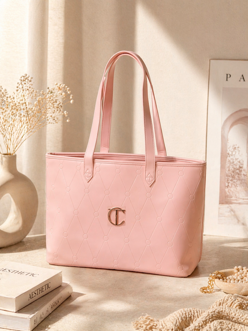 Charlotte Tilbury Pink Embossed GWP Tote – Oversized Work & Travel Bag