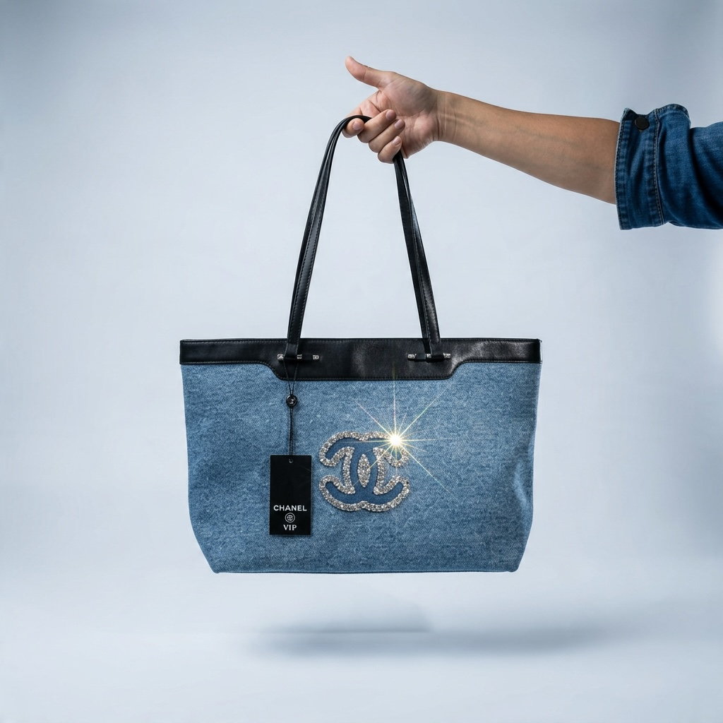 Chanel GWP Denim Tote Bag – Blue Denim with Black Leather Trim