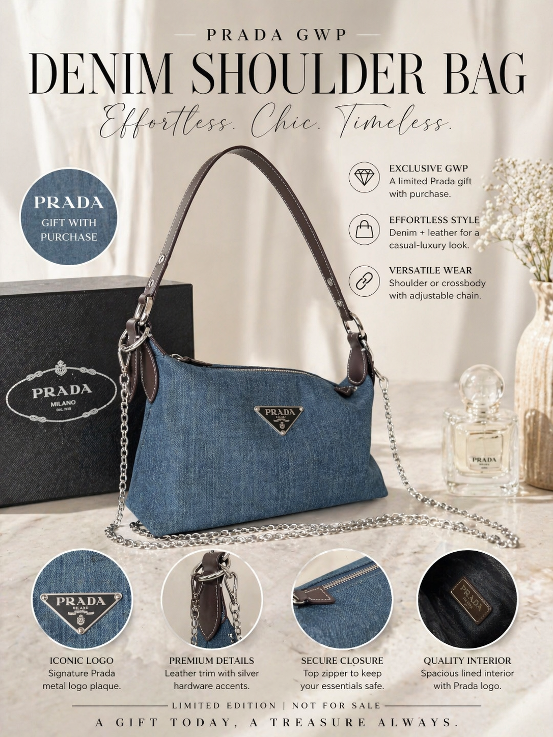 Prada Denim Shoulder 2-Way Bag (GWP)