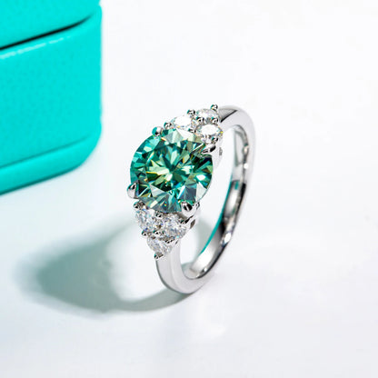 Sterling Silver Blue Green Moissanite Ring