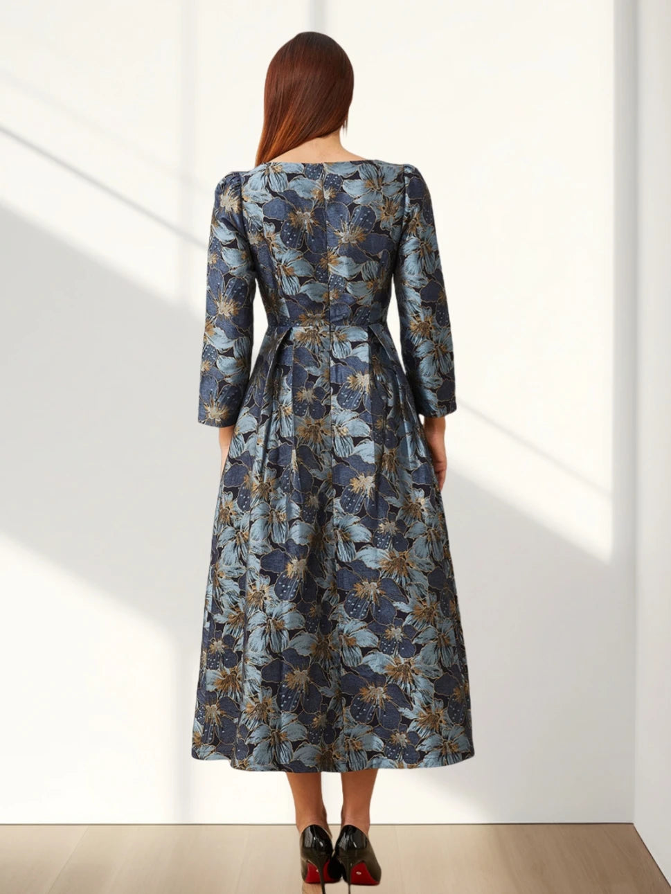 Elegant Floral Jacquard Maxi Dress