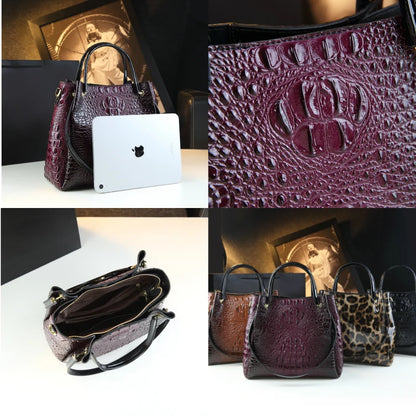 Genuine Leather Crocodile Print Tote Bag