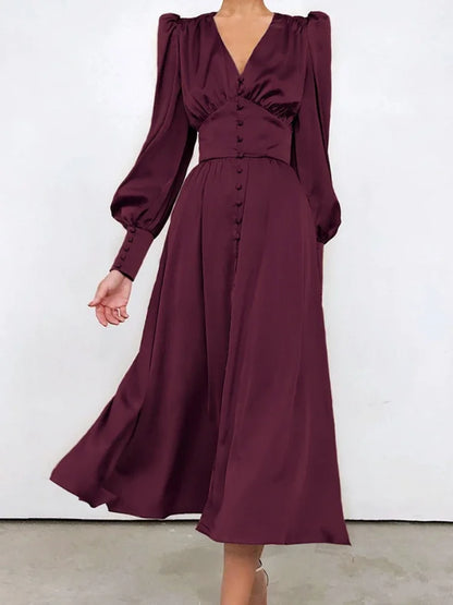 Elegant Satin A-Line Midi Dress
