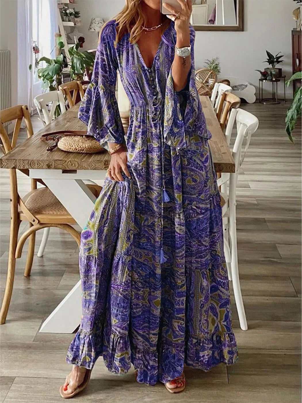 Boho Floral Vacation Maxi Dress