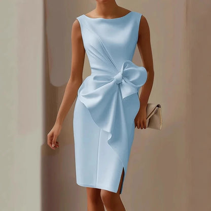 MAFIRRY Elegant Patchwork Bow Knee-Length Dress