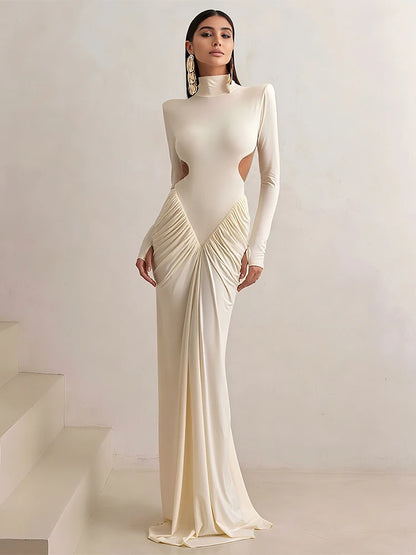 Backless Ruched Maxi Evening Dress