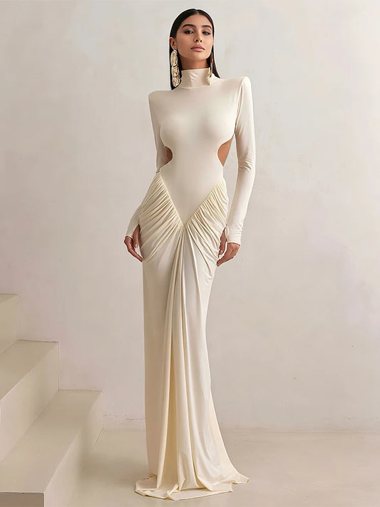Backless Ruched Maxi Evening Dress