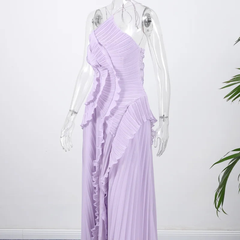 Pleated Halter Maxi Dress