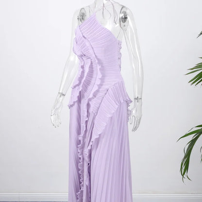Pleated Halter Maxi Dress