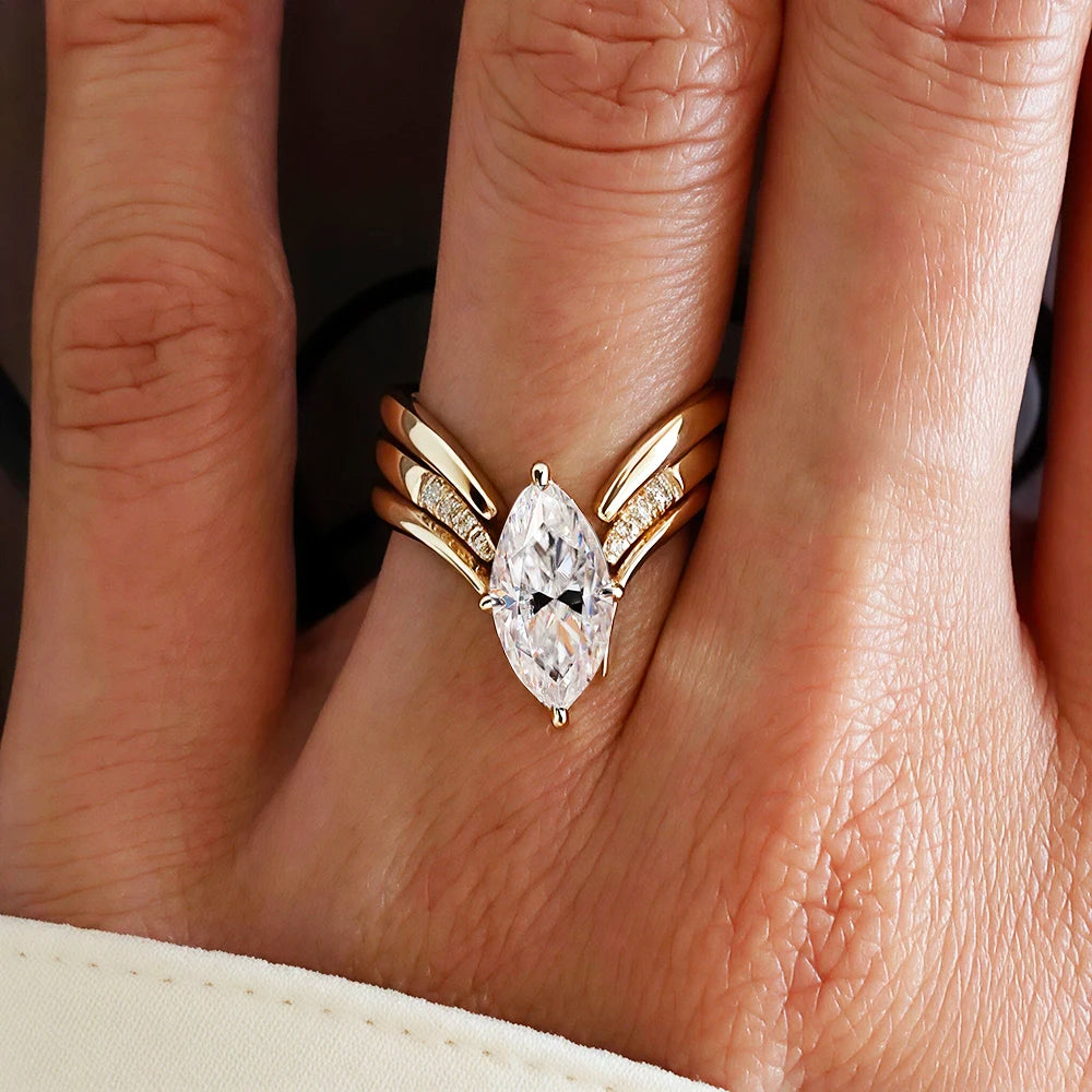 BXINY Marquise Cut Moissanite Ring Set