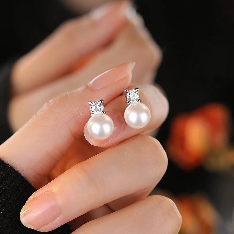 INZATT Freshwater Pearl & Zircon Stud Earrings