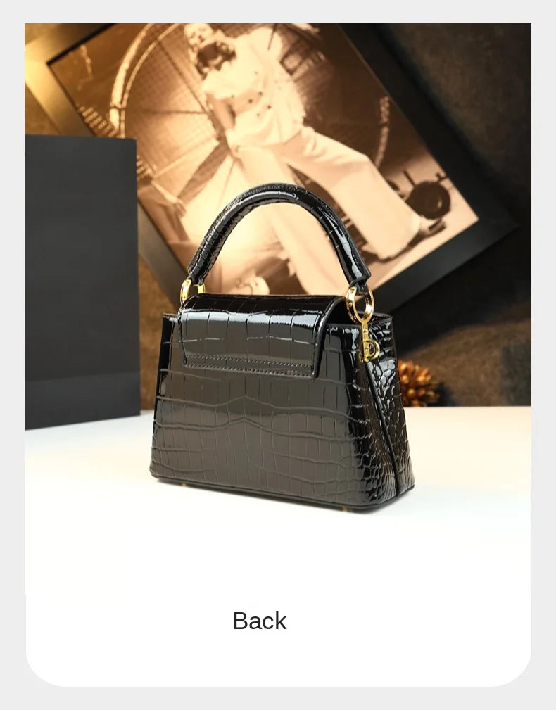 Crocodile Pattern Leather Shell Bag