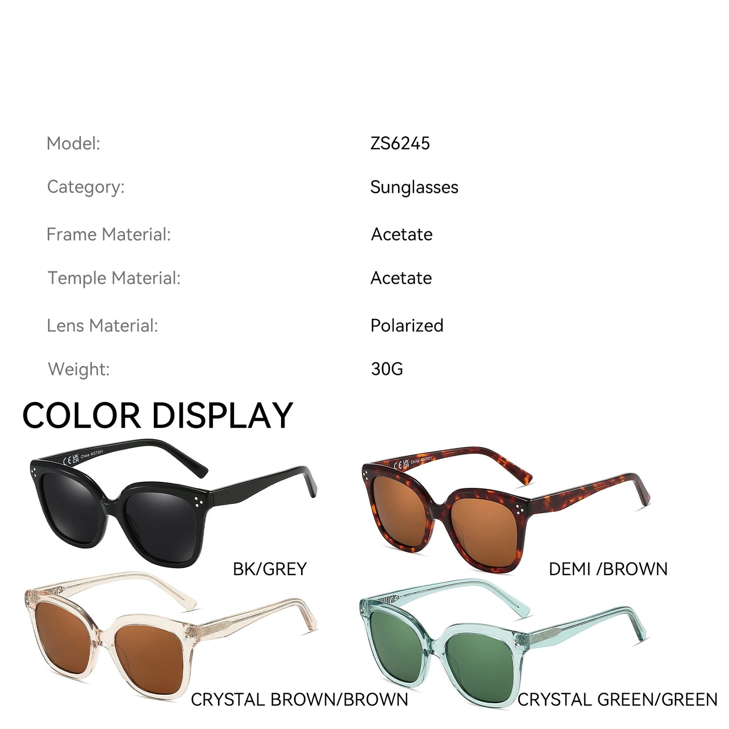 Square Polarized Acetate Sunglasses