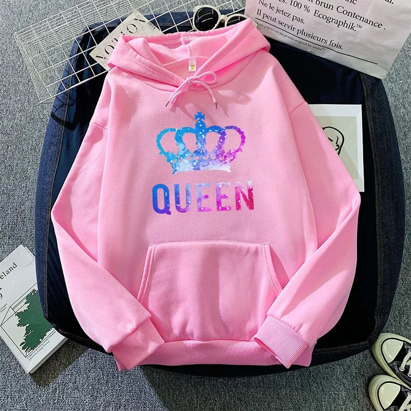 King Queen Print Couple Hoodies
