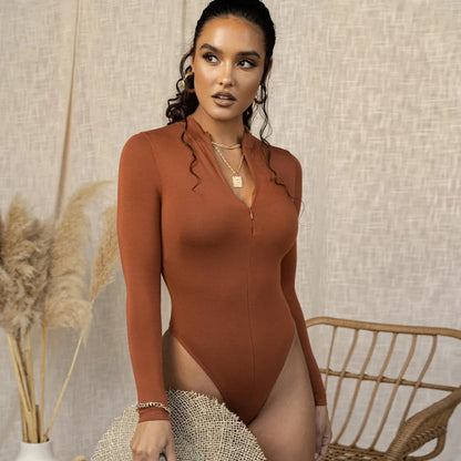 Shapewear Zip Front Long Sleeve Bodysuit