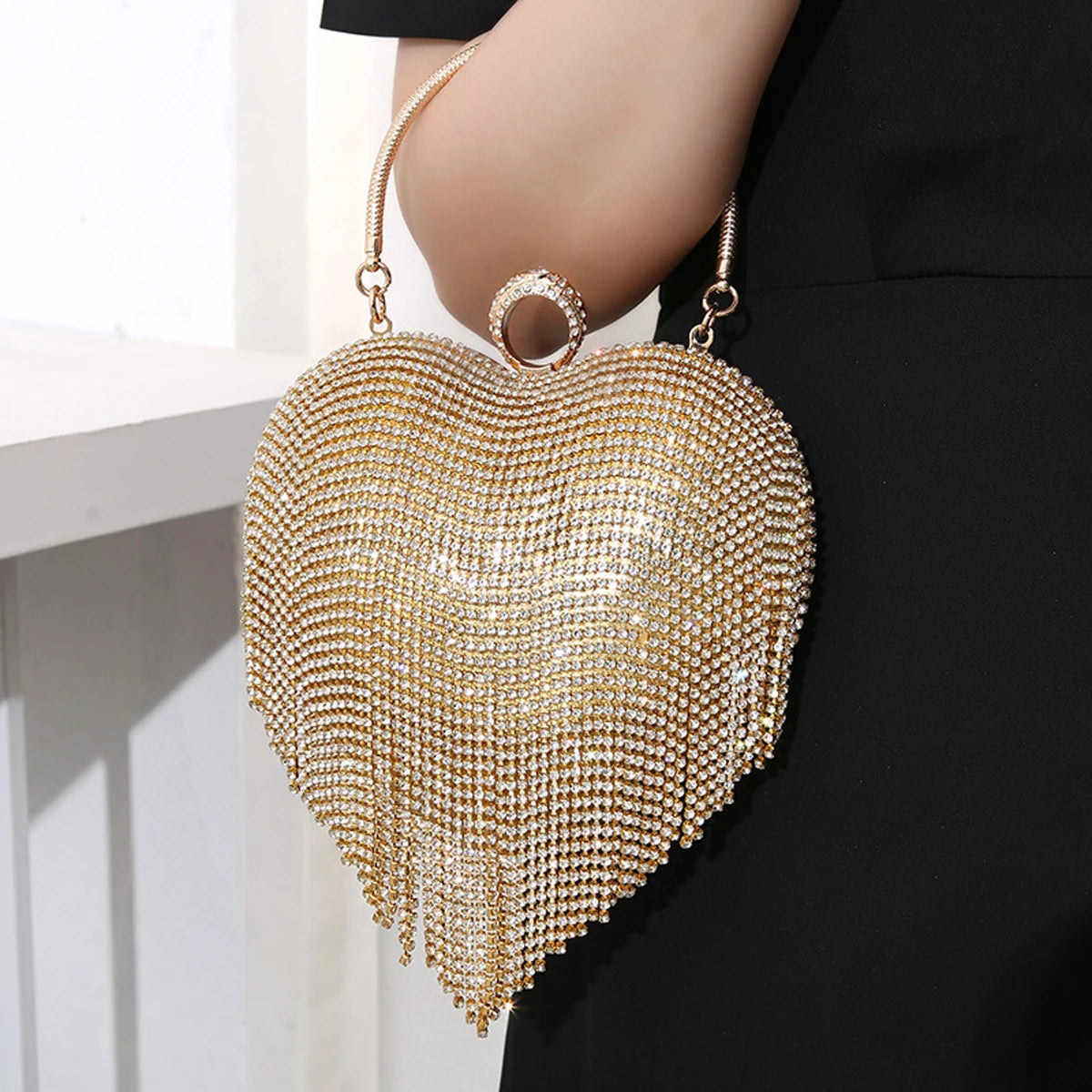 Rhinestone Heart Evening Bag
