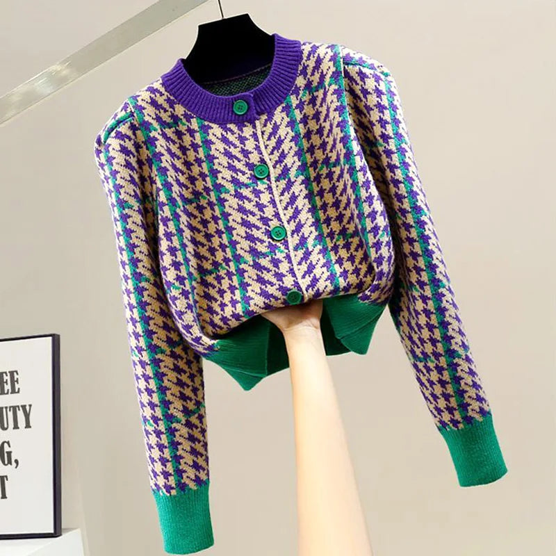 Vintage Houndstooth Knit Cardigan