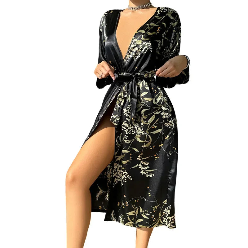 Sexy V-Neck Satin Kimono Robe