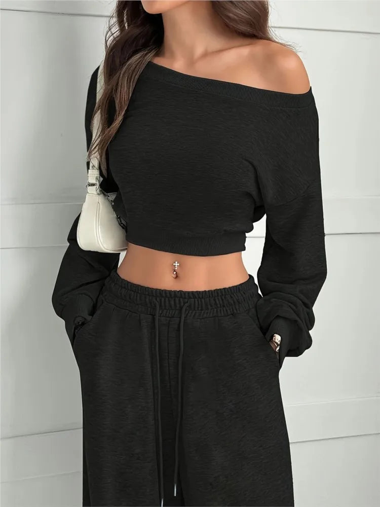 Slanted Shoulder Two-Piece Set
