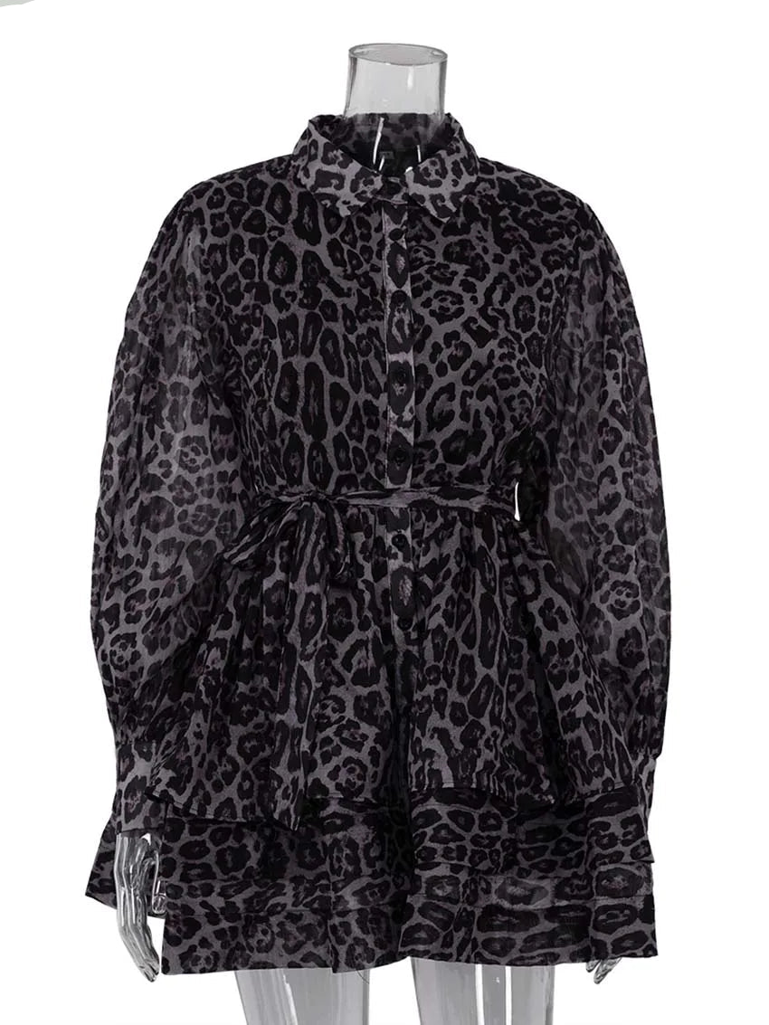 Leopard Print Ruffle Mini Dress