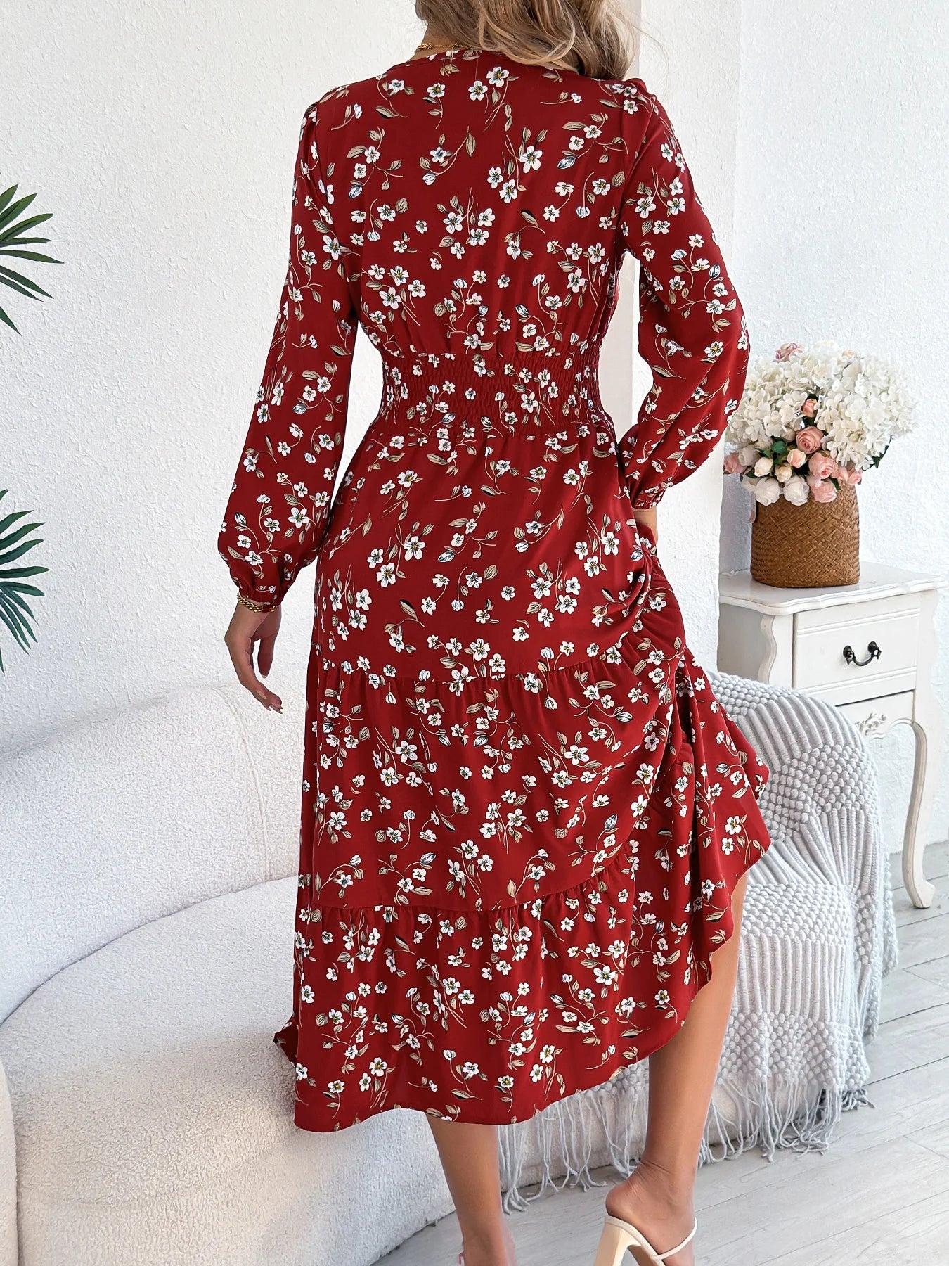 Floral V-Neck A-Line Dress