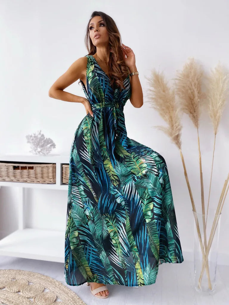 Boho V-Neck Backless Maxi Dress