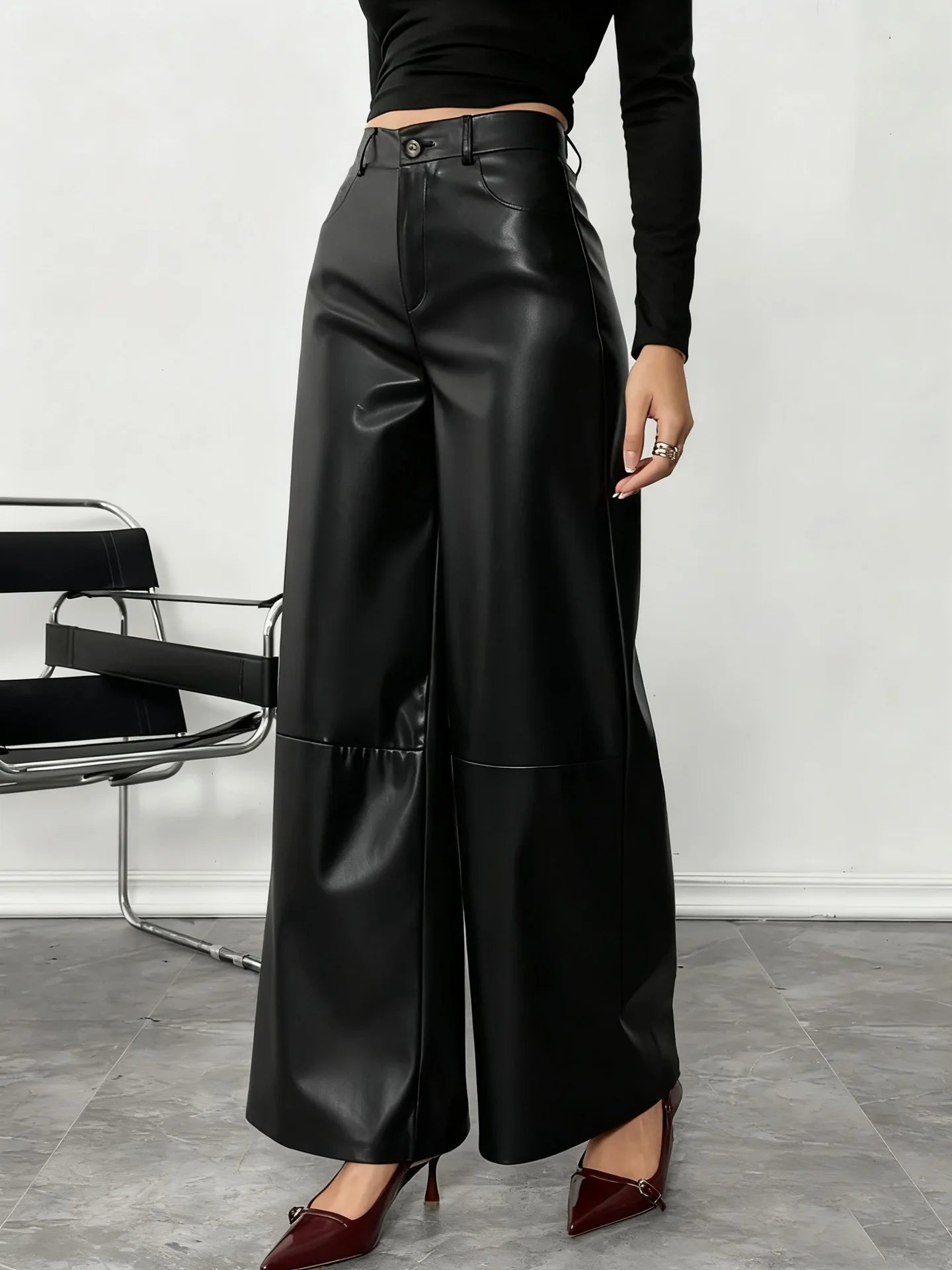 High Waist PU Pants
