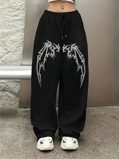 Wing Printed Loose Wide-Leg Pants