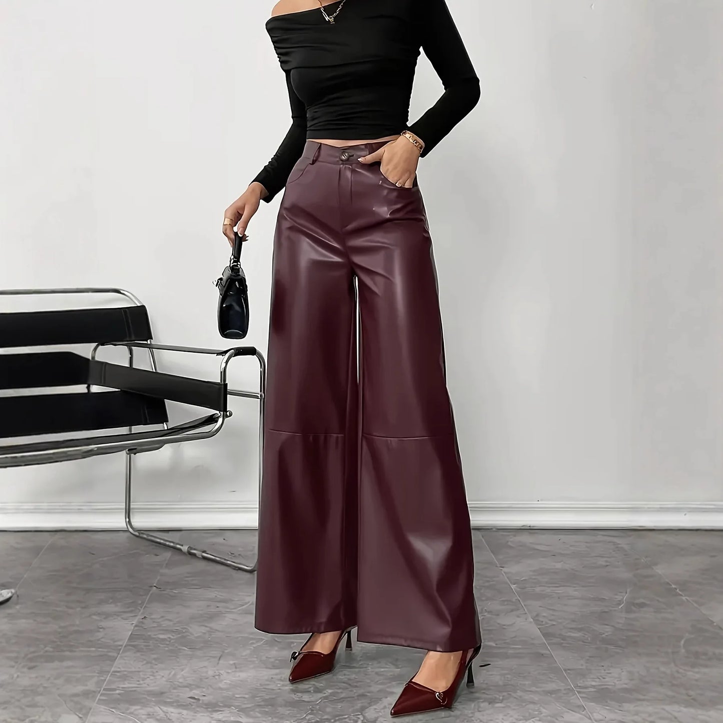 High Waist PU Pants