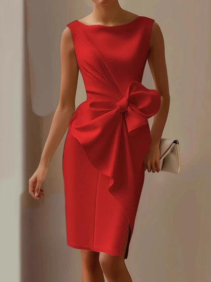 MAFIRRY Elegant Patchwork Bow Knee-Length Dress