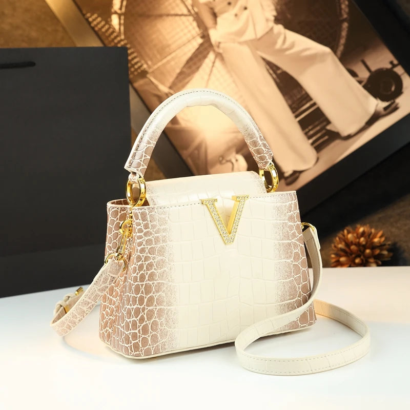 Crocodile Pattern Leather Shell Bag