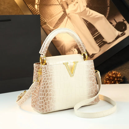 Crocodile Pattern Leather Shell Bag