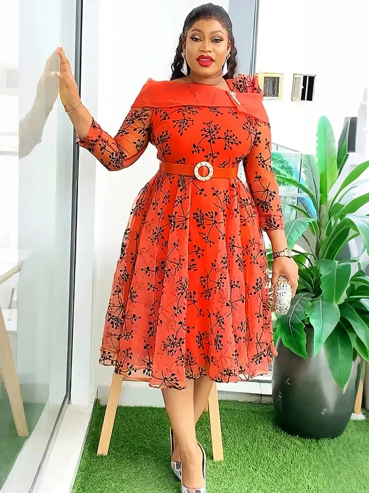 Wedding Print Midi Evening Dress