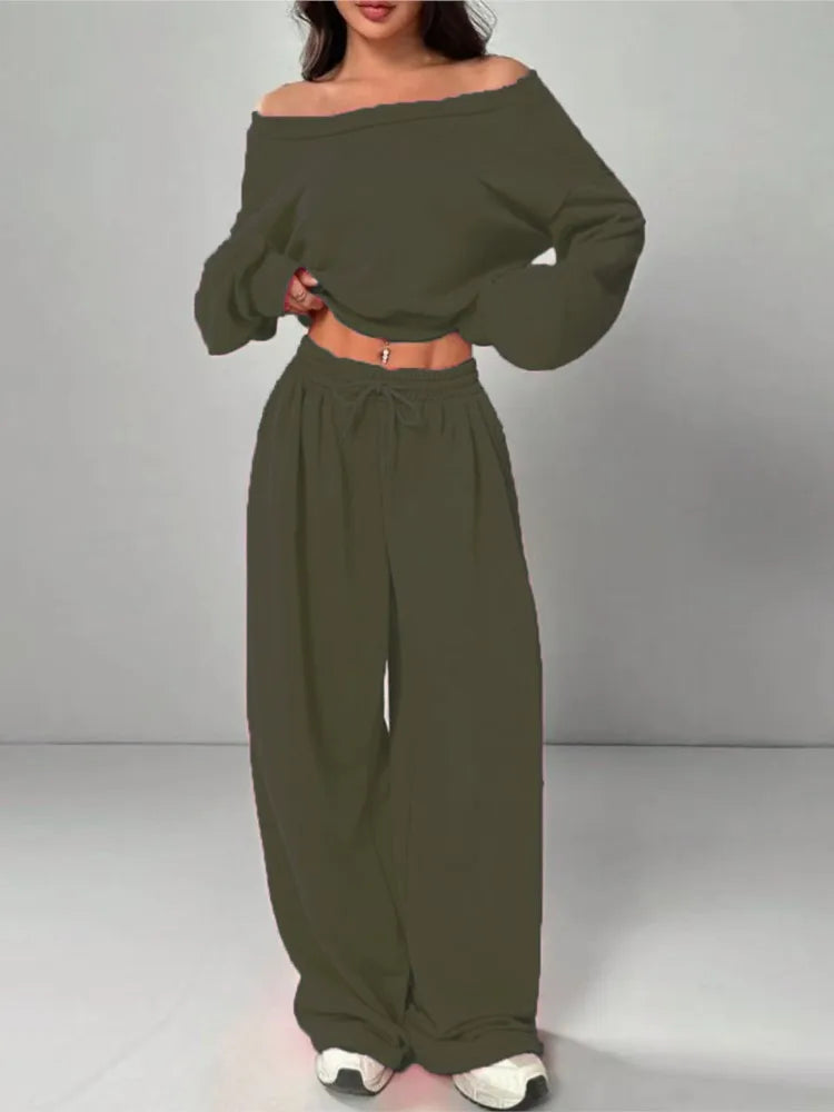 Slanted Shoulder Two-Piece Set