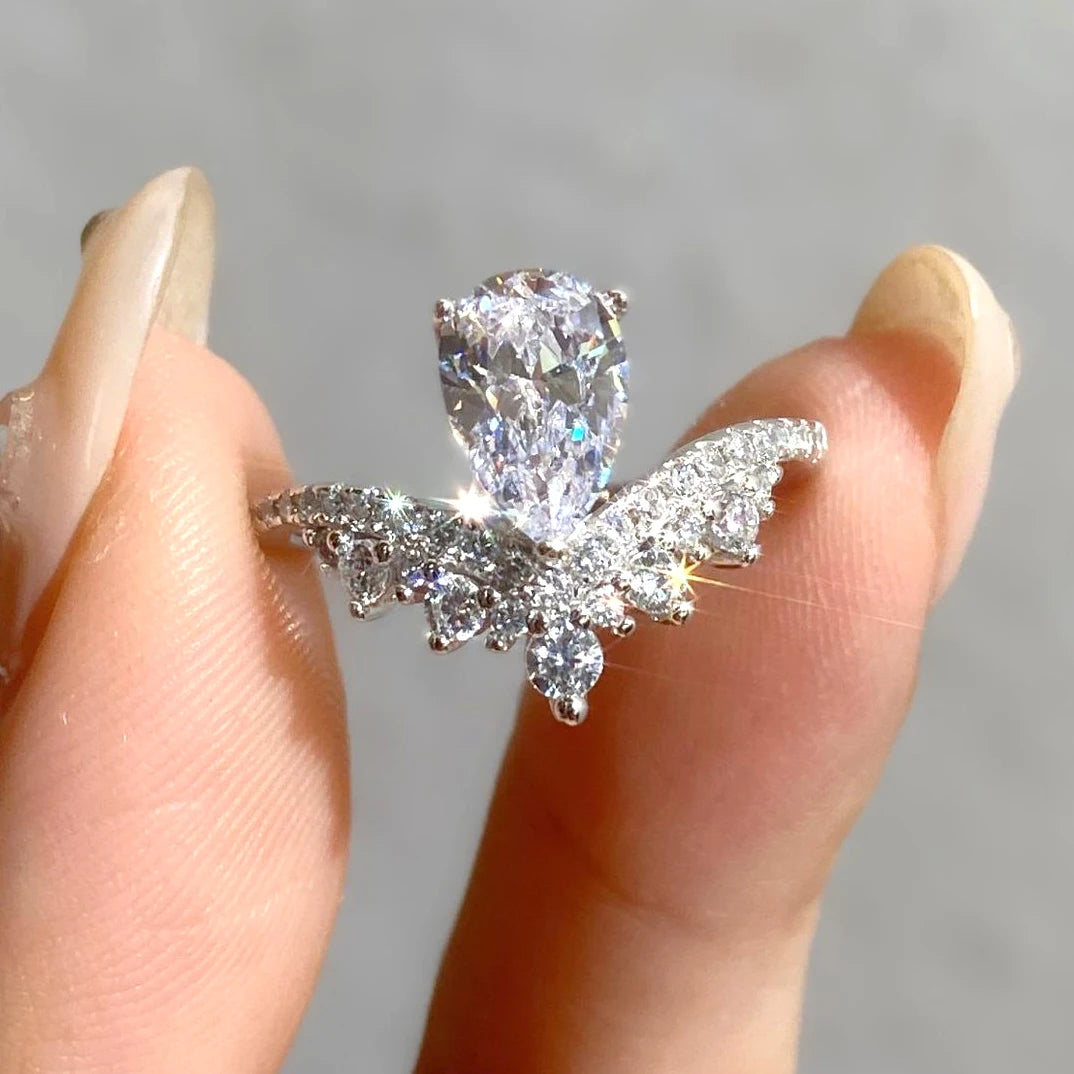 Sterling Silver Water Drop Moissanite Ring