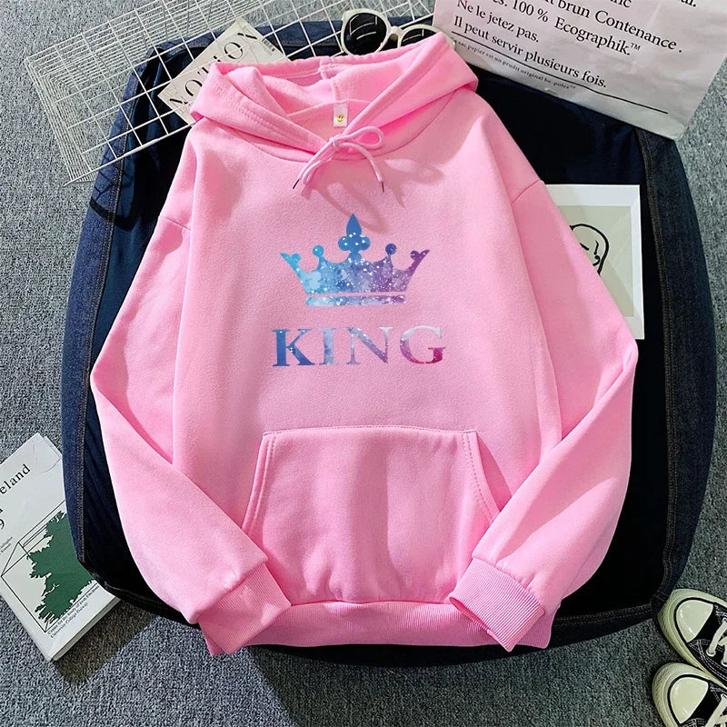 King Queen Print Couple Hoodies