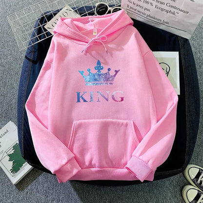 King Queen Print Couple Hoodies