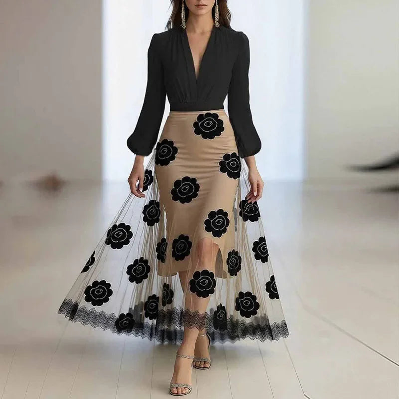 Elegant Floral Lace Patchwork Maxi Dress