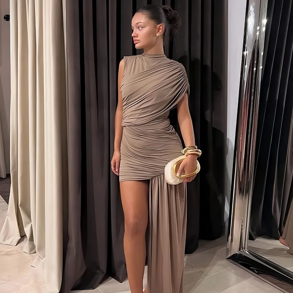 Irregular Pleated Mini Dress