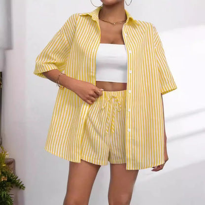 Striped Shirt Shorts Set