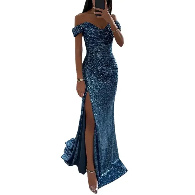 Luxury Sequins Sparkling Off-Shoulder Party Dress